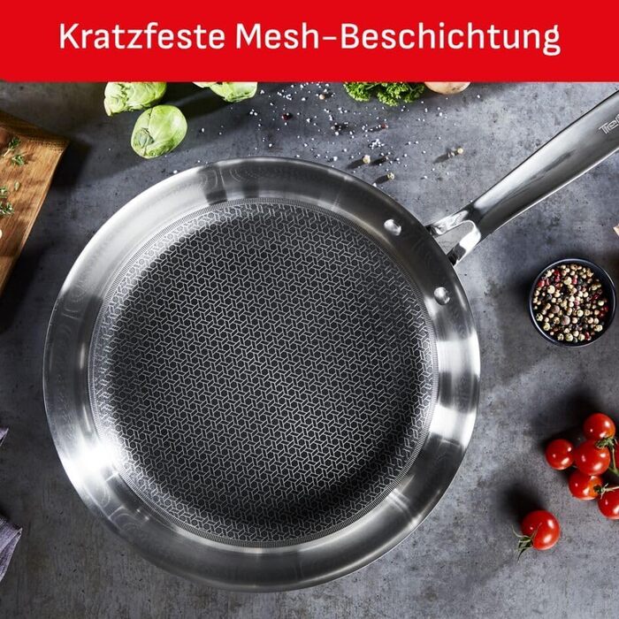 Сковорода Tefal Eternal Mesh 28 см з антипригарним покриттям Mesh, для всіх типів плит, індукційна, 3-шарова