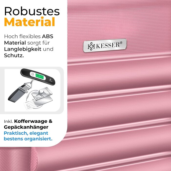 Набір валіз KESSER® з ABS-пластику (S-M-L-XL) з телескопічною ручкою, 4 колеса, ваги та бірка, рожевий