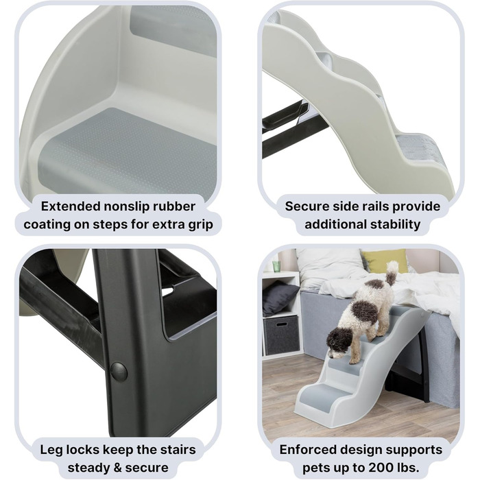 Сходинки для собак TRIXIE - 4 сходинки, сірі, з гумовим покриттям, складні, для ліжка та дивану