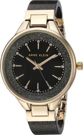 Жіночий годинник-браслет Anne Klein Premium Crystal Accented Resin Bangle (чорний/золотий)