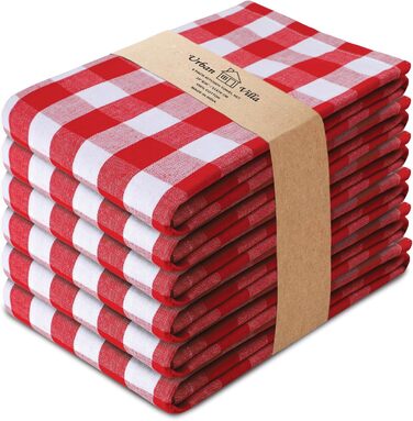 Urban Villa Kitchen Towels, Premium Quality, Dishcloths made from 100% Cotton, Mitered Corners, Ultra-Soft (Size 51x76 cm) Red/White Highly Absorbent Bar and Dish Towels - (Set of 6)