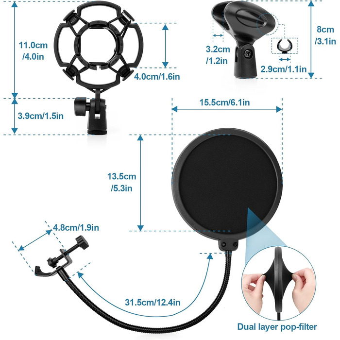 Підставка для мікрофона ChromLives для Razer Seiren X, з поп-фільтром, вітрозахистом та кабелетримачем, 5/8 адаптер для радіомовлення та запису