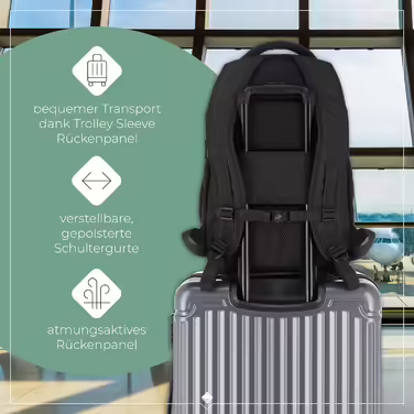 Рюкзак для ручної поклажі Travelite BASICS 22 л, 15,6'' для ноутбука, чорний, міський деньпак з багатьма відділеннями, 45 см