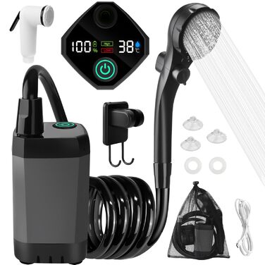 Портативна кемпінгова душа з акумулятором 6000mAh, з насосом, регулюванням температури та душовою насадкою