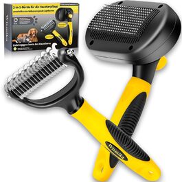 Бурштина для догляду за тваринами 2-в-1: щітка та гребінь для собак та котів, самоочисна, жовта