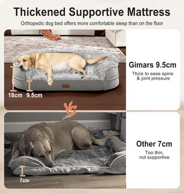 Gimars 9.5 inch Orthopedic Dog Bed for Extra Large Dogs, XL Dog Bed with Bolster & 28D Egg Crate Mattress, Waterproof Cover, Washable Plush Cover, Dog Sofa for Arthritic Dogs - Half Round
