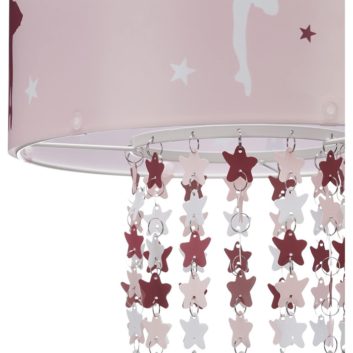 Relaxdays Hanging Lamp for Girls, Children's Lamp with Ballerina Motif, Pendant Light with Star Mobile for Children's Rooms, pink, 30 x 30 x 140 cm