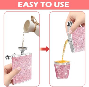 Набір фляг з нержавіючої сталі, рожевий, 8oz/240ml. Фляга з нержавіючої сталі та 2 склянки для шотів. Ідеально для подорожей, вечірок та подарунків.