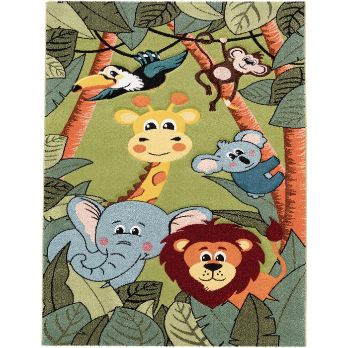 Дитячий килим TT Home Джунглі Зоо Тварини Жираф Змія Лев Мавпа Зелений 140x200 см