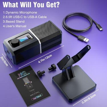 Мікрофон Facmogu HK2 для геймінгу та стрімінгу з RGB-підсвічуванням, USB, динамічний, для ПК, комп'ютера, Twitch, подкастів