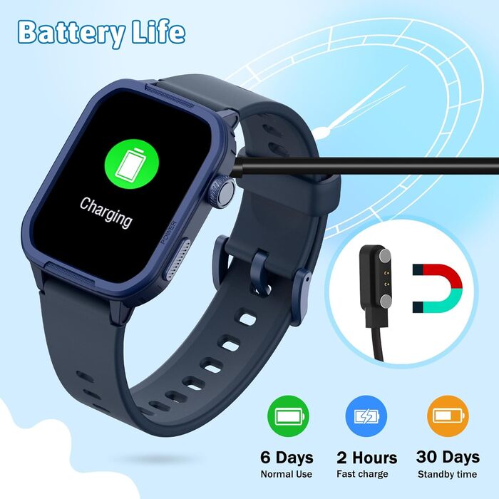 Дитячий розумний годинник-фітнес-трекер з пульсометром, лічильником кроків, монітором сну та водонепроникністю IP68. Подарунок для дітей 6-16 років (Блакитний)