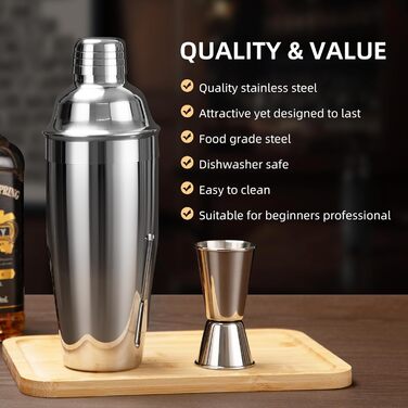 Набір бармена Cinnani 20 предметів: шейкер, аксесуари для бару, підставка, з нержавіючої сталі. Подарунковий набір для приготування коктейлів