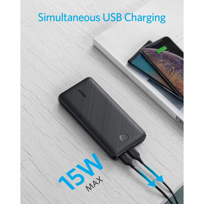 Powerbank Anker 325, 20000mAh, USB-C, PowerIQ, сумісний з iPhone, Samsung Galaxy, iPad