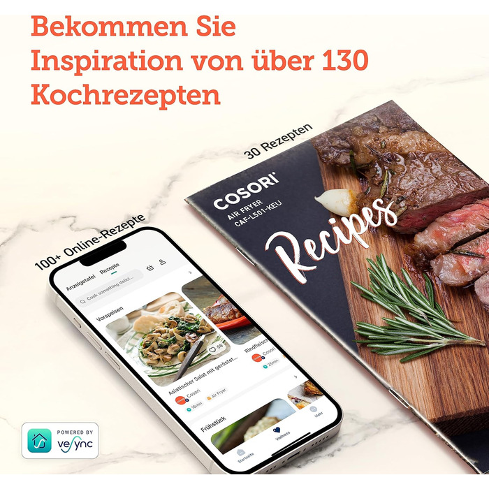 Аерофритюрниця COSORI 9-в-1, 5 л, компактна, до 230°C, для м'яса, з антипригарним кошиком і сенсорним склом, 130+ рецептів, мало олії