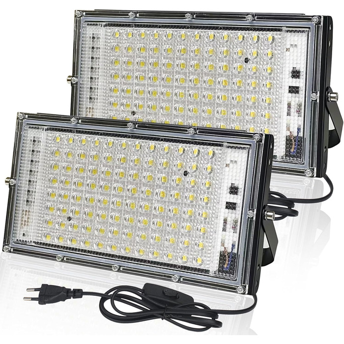 BOSITE LED прожектор для вулиці 100 Вт, 2 шт, холодне світло 6500K, 10000 Лм, IP65, водонепроникний світлодіодний ліхтар для двору, воріт, газону, гаража, стадіону, майданчика