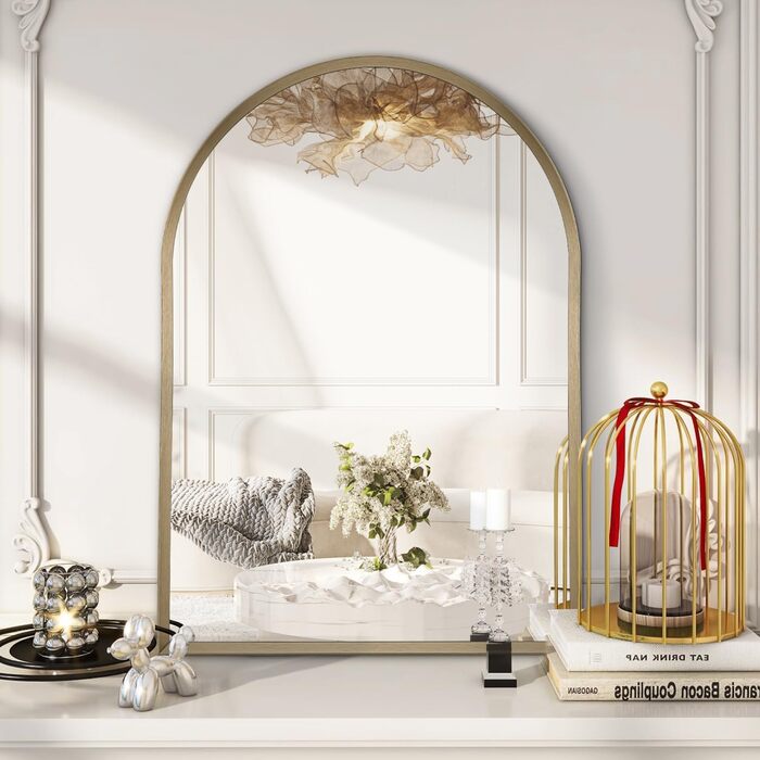 Дзеркало настінне з вигнутим склом, 45 x 65 см, металевий каркас, мідь, для ванної кімнати/вітальні/спальні