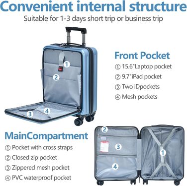 Набір валіз TydeCkare 20/28' (Економ-пакет): 20' ручна валіза з відділенням для ноутбука, 28' велика валіза 101л з ABS+PC корпусом, TSA-замок, Оранжевий (Електро-блакитний, L)