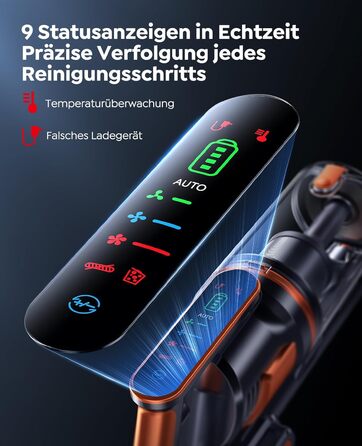 Бездротовий пилосос Fieety з акумулятором, 600W, 50kPa, 65 хв роботи, док-станція на стіні, ароматерапія, автоматичний режим, сенсорний дисплей, висувний шланг 1 м для твердих поверхонь, килимів, шерсті тварин та авто