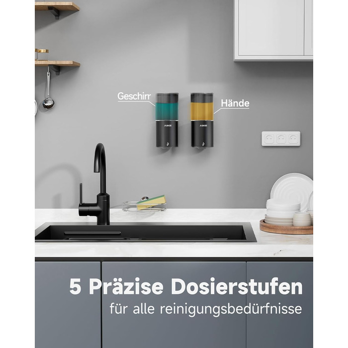 Автоматичний дозатор мила AIKE для рідкої мила, настінний, для кухні та ванної кімнати, IPX7, водонепроникний, 400 мл, з нержавіючої сталі, чорний матовий