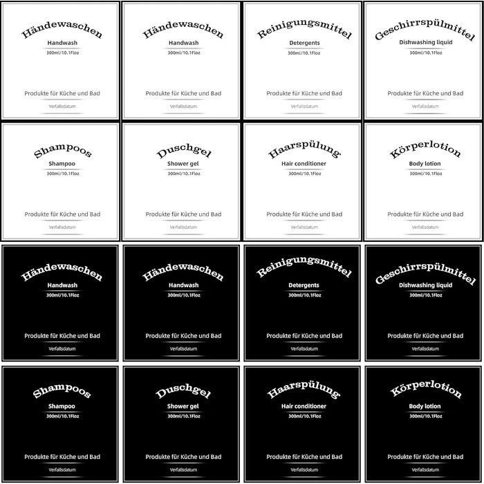 Набір дозаторів для мила, 4 шт., 500 мл, з етикетками, набір флаконів для душу, шампуню (300 мл, коричневий)