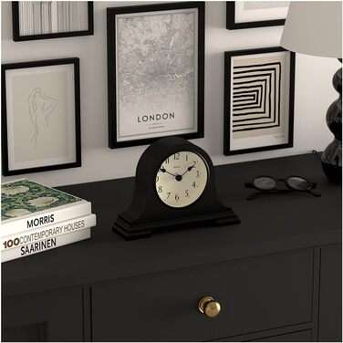 JONES CLOCKS® Speakeasy Table Clock | Classic Napoleon Hat Design | Black | Contemporary classic style for desk, table, shelf, or nightstand