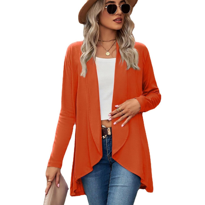 Кардиган жіночий Faulily Daen з відкритою фронтальною частиною, в'язаний, однотонний, водоспадний, оливковий (XXL, Orange)