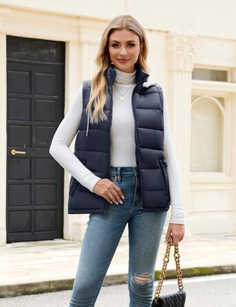 Ванкаву Степледік з капюшоном, короткий зимовий жилет, повсякденний, без рукавів, куртка (темно-синій, S)