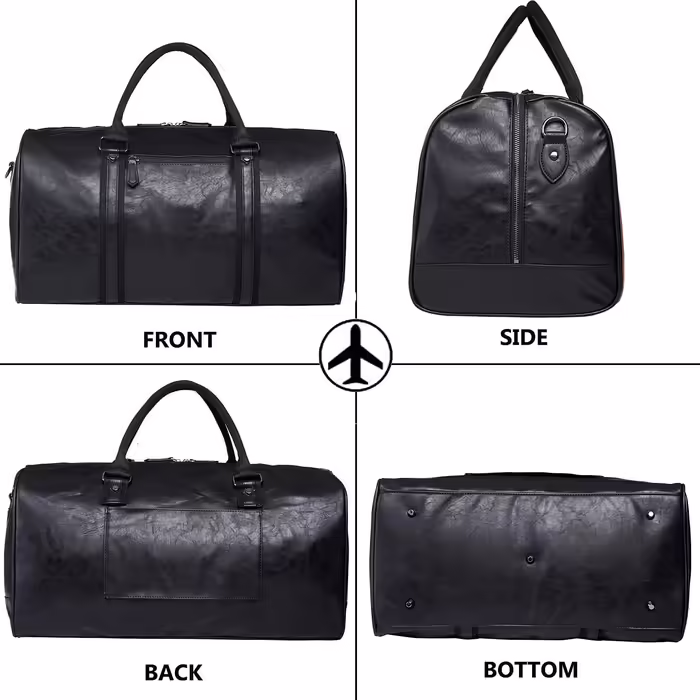 Seyfocnia PU Leather Travel Bag, Black, Extra Large, Duffelbag, Waterproof, Carry-on, Weekend or Business Trip, Unisex
