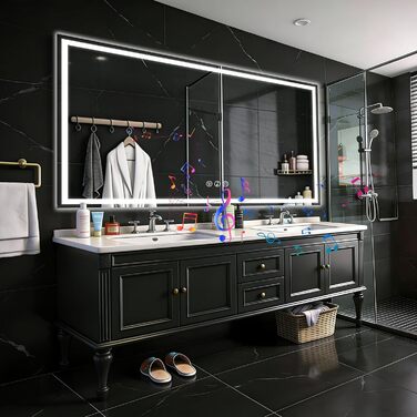 Дзеркало для ванної кімнати 50x70 см з підсвічуванням LED, антизапарююче, димування, 3 кольори світла, Bluetooth