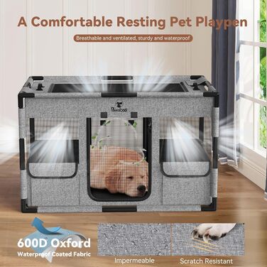 Pawaboo Забіг для цуценят Extra Large, портативний вольєр для тварин, переноска для собак та котів, вольєр для собак, посилений каркас з ПВХ, великий, L-91×61×61CM (M-81x61x61CM, чорний/сірий)