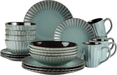 MÄSER Confino Dinnerware Set - 20 Piece Ceramic Dinner Set for 4 - Vintage Style with Black Accents (Petrol Color)