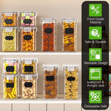 Набір герметичних контейнерів для зберігання продуктів, 24 шт, BPA-free, з кришками, для борошна, цукру, круп, аксесуарів для випічки, 33,6 л + 24 етикетки та маркер