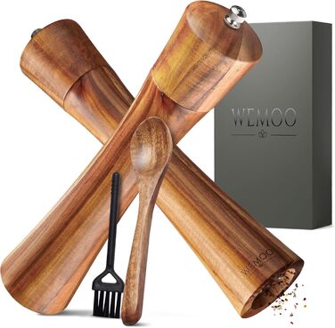 Wooden Salt and Pepper Grinder Set, Very Large (25.5 cm) | Spice Grinders with Durable Ceramic Grinder | Extra Filling Spoon and Cleaning Brush | Set with Pepper and Salt Mills