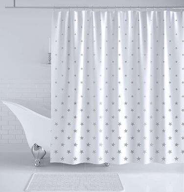 Штора для душу YOUNG DA текстильна біло-сіра з малюнком 
