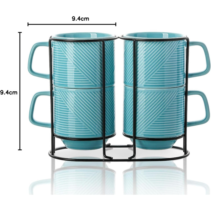 Набір кавових чашок з підставкою: керамічні чашки для лате/капучино, 370 мл, 4 шт. (Турквіс/Ausflug)