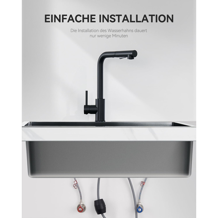 Змішувач кухонний висувний Sofetiy з душем, нержавіюча сталь, чорний, 360°