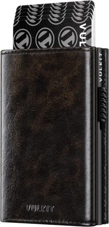 Портмоне для карток VULKIT RFID з захистом, з натуральної шкіри, з відділенням для грошей, віконцем для посвідчення та відділенням для монет, на магнітній застібці (Industrial Metallique Texture, Чорний)