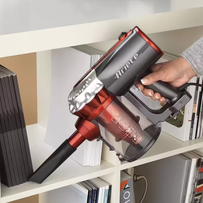 Ariete 2761 Handy Force, 2-in-1 corded electric broom, vacuum cleaner and crumb sucker, HEPA filter, cyclone technology, bagless, traditional brush, telescopic tube, Red/Black