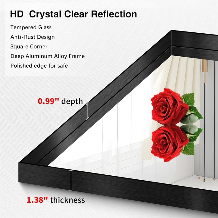 Дзеркало настінне прямокутне без рами 75x75 см, для ванної, спальні, вітальні, чорне