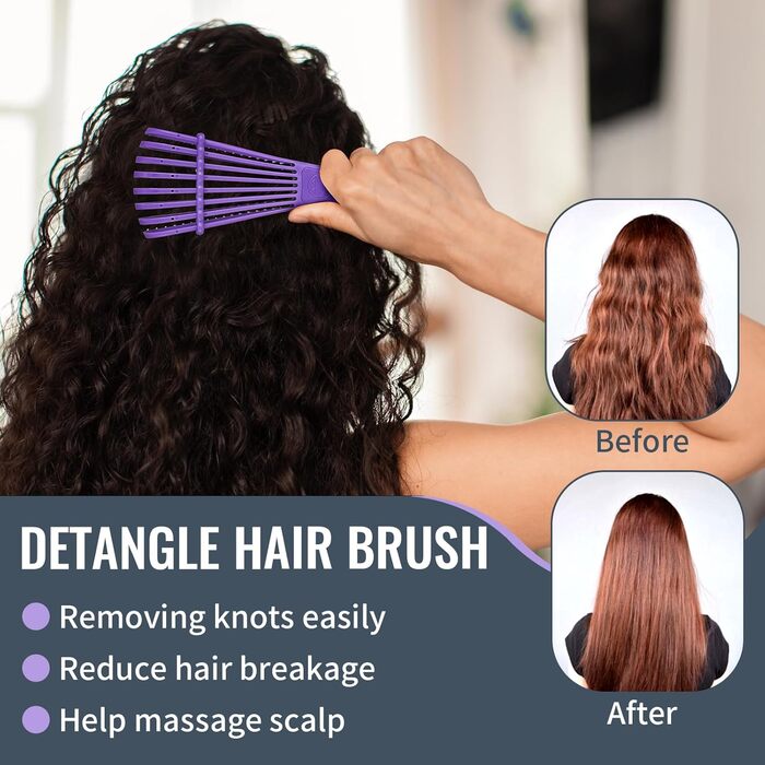 Набір для догляду за волоссям: щітка для розплутування з пульверизатором 200 мл, щітка для волосся з натуральної щетини, набір з 3 шт. для створення об'єму, двостороння щітка (фіолетовий)