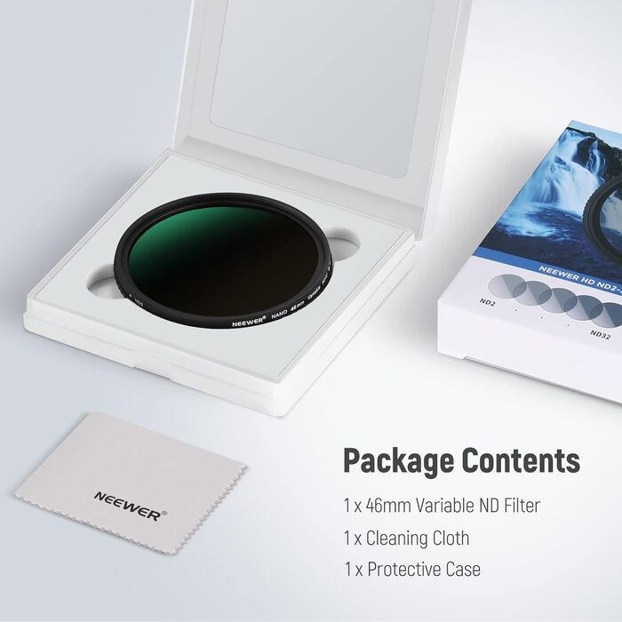 NEEWER Змінний ND фільтр ND2-ND32 (1-5 ступенів) для камери, 46 мм, оптичне скло HD, водонепроникний, антибліковий