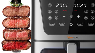 Аерофритюрниця MEMFLOW 8л, 1800 Вт, 14 програм, сенсорне керування, срібляста