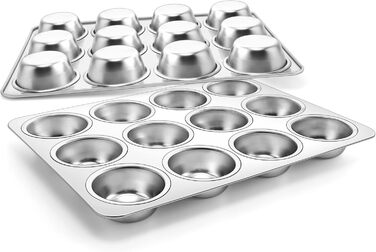 Joyfair Muffin Tin 2-Piece Set, Stainless Steel Muffin Sheet for 12 Muffins, Muffin Baking Pans 35 x 27cm, Muffin Baking Pan for Cupcakes, Brownies, Pudding, Cake, Non-Toxic & Healthy, Oven & Dishwasher Safe