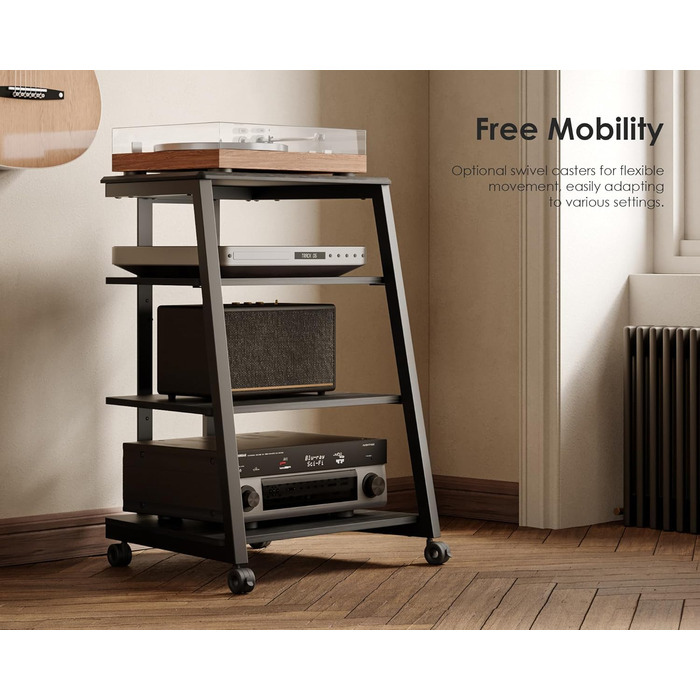 FITUEYES HiFi тумба для вінілу та аудіотехніки з полицями, чорна, 61x52x78 см