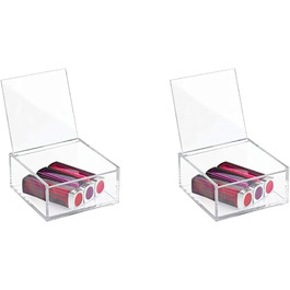 iDesign Cosmetic Organizer with Lid (4 x 4 x 2 inches), Small Makeup Organizer made of BPA-free Plastic, Stackable Acrylic Box for Makeup, Clear (Pack of 2)