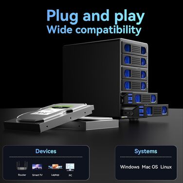 Зовнішній корпус для HDD/SSD CENMATE 806TC, 2 слоти 2.5/3.5 SATA, 10Gbps, алюміній, з охолодженням, USB 3.2 A/C, Hot Swap