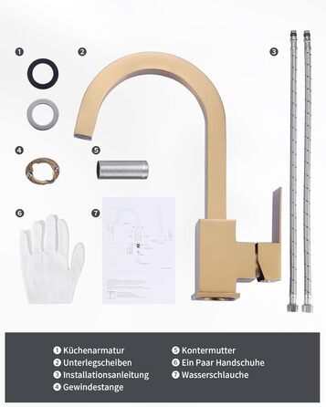 Кран кухонний поворотний 360°, з нержавіючої сталі, для кухні, вантажівки, ванної кімнати (B Gold)