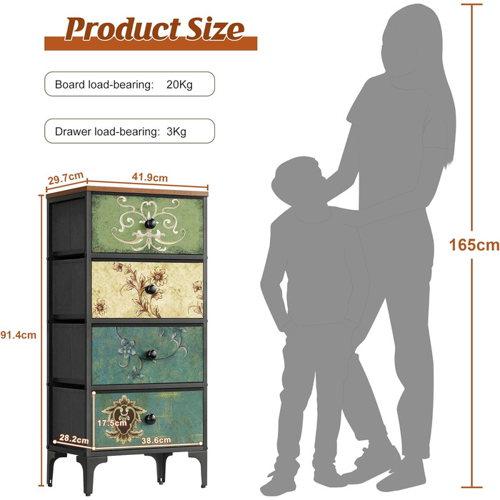 LYNCOHOME Chest of Drawers with 8 Fabric Drawers, Sideboard with Fabric Drawers, Drawer Unit for Kitchen, Office, Hallway, TV Stand with Fabric Drawers (4 Drawers)