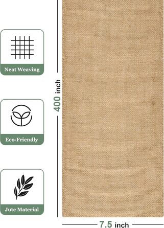 HEETA Jute Table Runner Table Band Natural, Jute Band Table Runner Fabric by the Meter 20cm Wide, Cuttable for Various Desk Sizes, Table Decoration for Garden Party, Wedding, 20m Roll