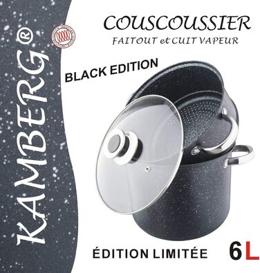 Каструля-пароварка Kamberg 0008122 з нержавіючої сталі, 6 літрів, діаметр 24 см, з покриттям під камінь, для всіх плит (індукція), PFOA-free